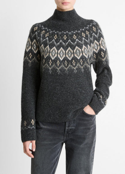 Fair Isle Donegal Cashmere Turtleneck Sweater in Turtleneck | VINCE Women