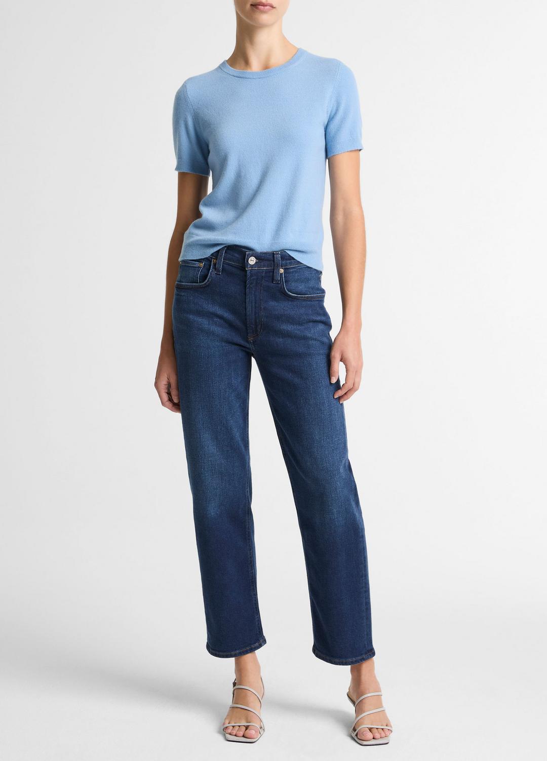 Wool & Cashmere-Blend Short-Sleeve Sweater in Crew Neck | VINCE Women