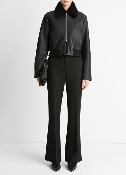 Shearling-Trim Shrunken Leather Jacket in Leather Jackets | VINCE Women