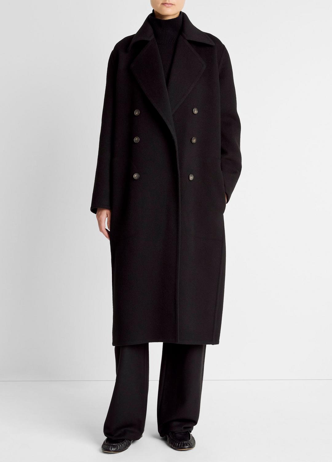 Wool-Blend Double-Breasted Long Coat in Coats | VINCE Women