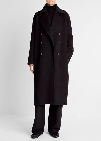 Wool-Blend Double-Breasted Long Coat in Coats | VINCE Women