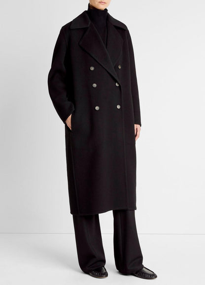 Wool-Blend Double-Breasted Long Coat in Coats | VINCE Women