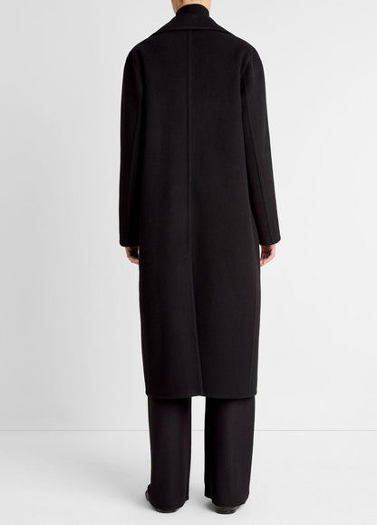 Wool-Blend Double-Breasted Long Coat in Coats | VINCE Women