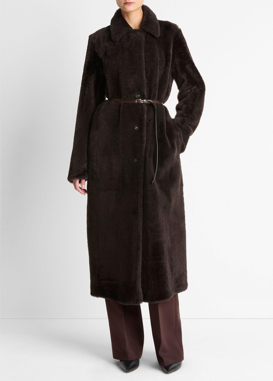 Shearling Long Coat in Coats | VINCE Women