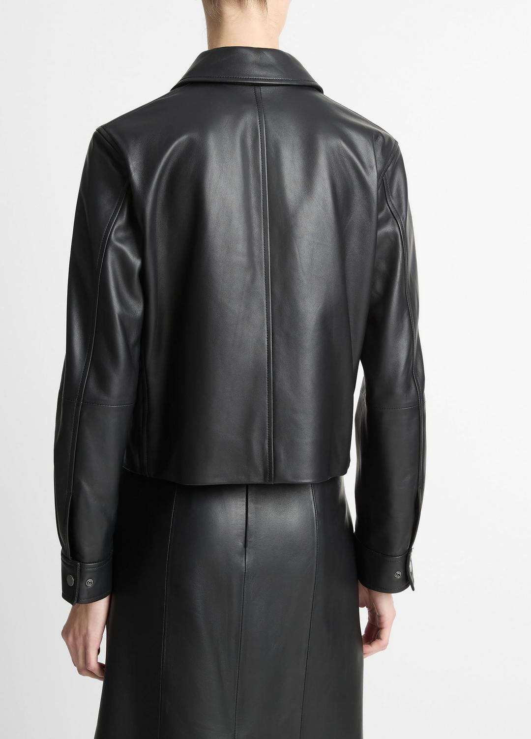 Leather Cropped Zip-Front Jacket in Jackets | VINCE Women