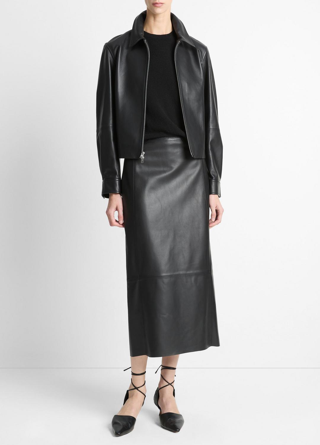 Leather Cropped Zip-Front Jacket in Jackets | VINCE Women
