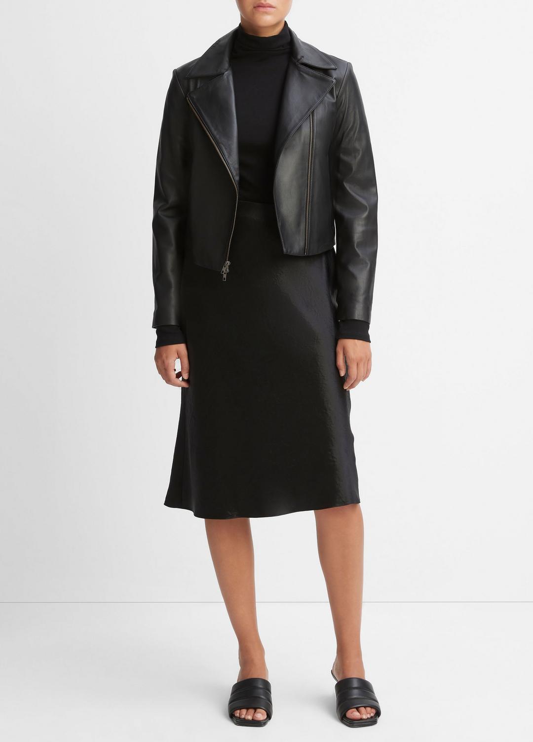 Leather Cross-Front Moto Jacket in Leather Jackets | VINCE Women