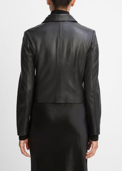 Leather Cross-Front Moto Jacket in Leather Jackets | VINCE Women
