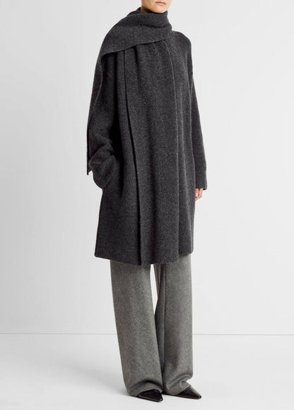 Draped-Scarf Wool-Blend Car Coat in Coats | VINCE Women