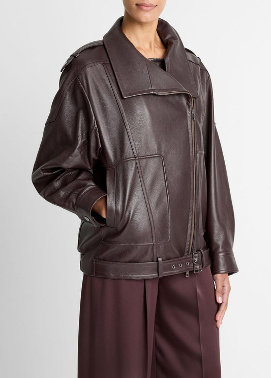 Leather Oversized Biker Jacket in Jackets | VINCE Women