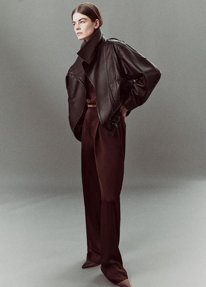 Leather Oversized Biker Jacket in Jackets | VINCE Women