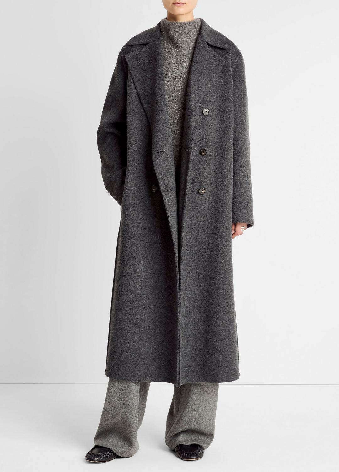 Wool-Blend Double-Breasted Long Coat in Coats | VINCE Women