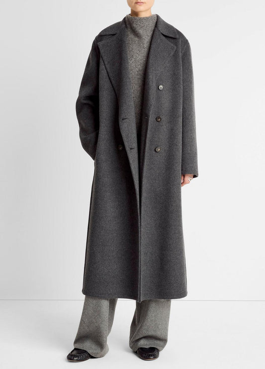 Wool-Blend Double-Breasted Long Coat in Coats | VINCE Women