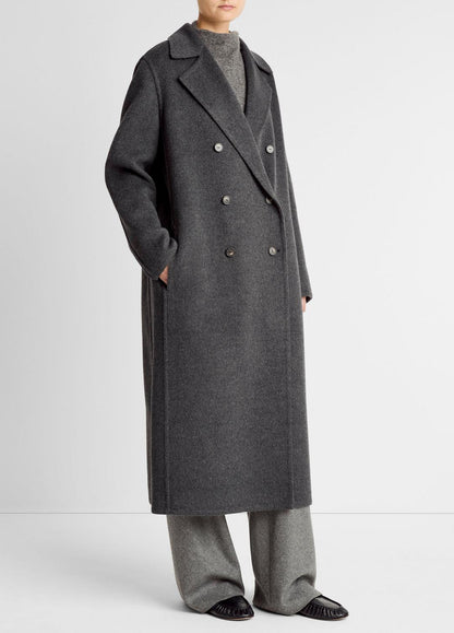 Wool-Blend Double-Breasted Long Coat in Coats | VINCE Women