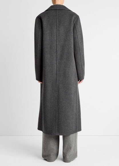 Wool-Blend Double-Breasted Long Coat in Coats | VINCE Women