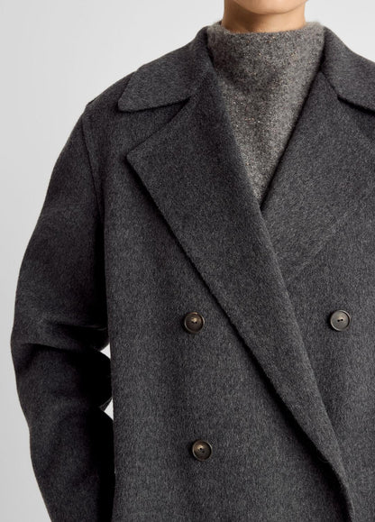 Wool-Blend Double-Breasted Long Coat in Coats | VINCE Women