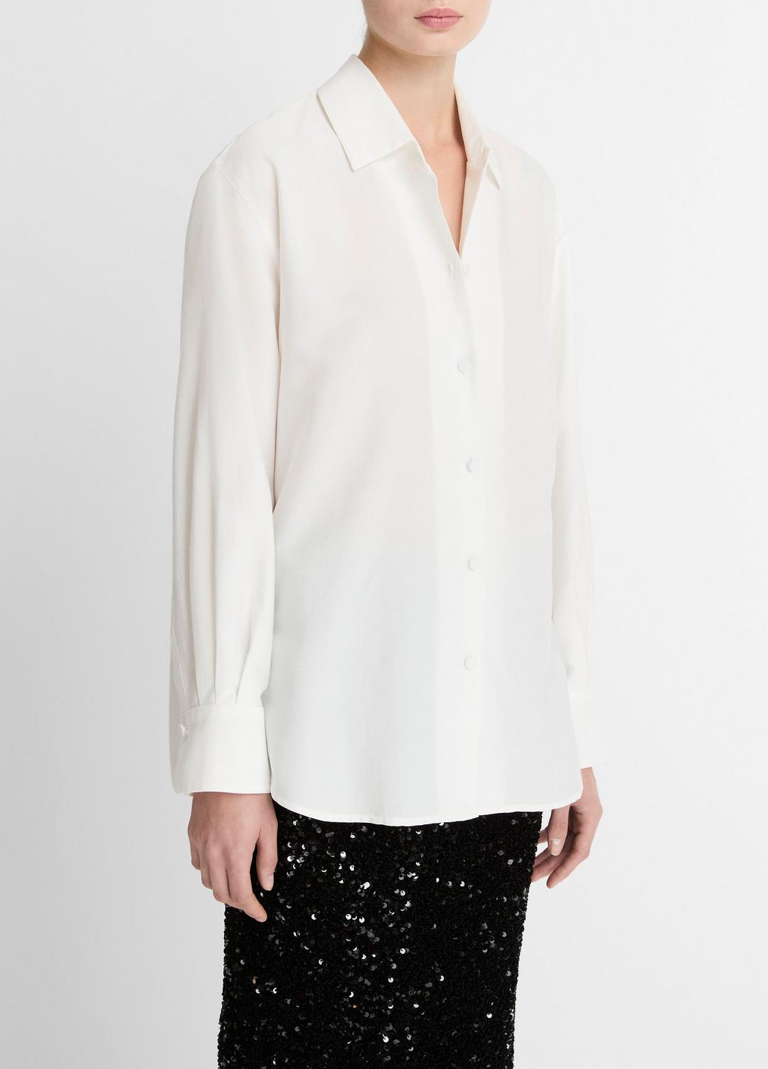 Refined Twill Covered-Button Shirt in Long Sleeve | VINCE Women