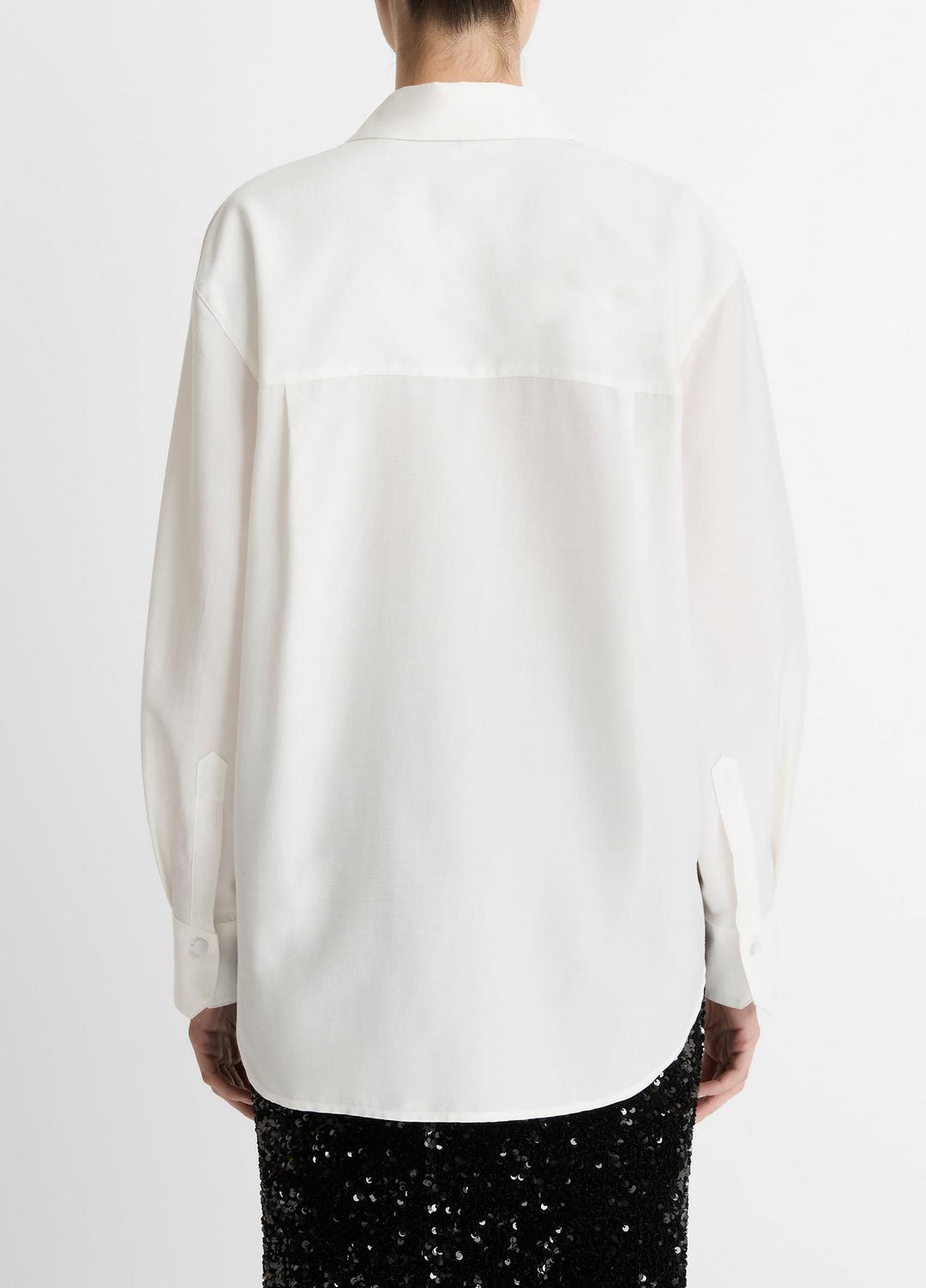 Refined Twill Covered-Button Shirt in Long Sleeve | VINCE Women