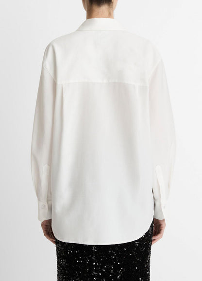 Refined Twill Covered-Button Shirt in Long Sleeve | VINCE Women