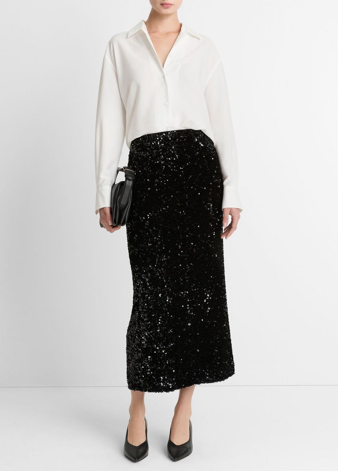 Refined Twill Covered-Button Shirt in Long Sleeve | VINCE Women