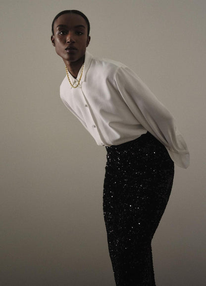 Refined Twill Covered-Button Shirt in Long Sleeve | VINCE Women