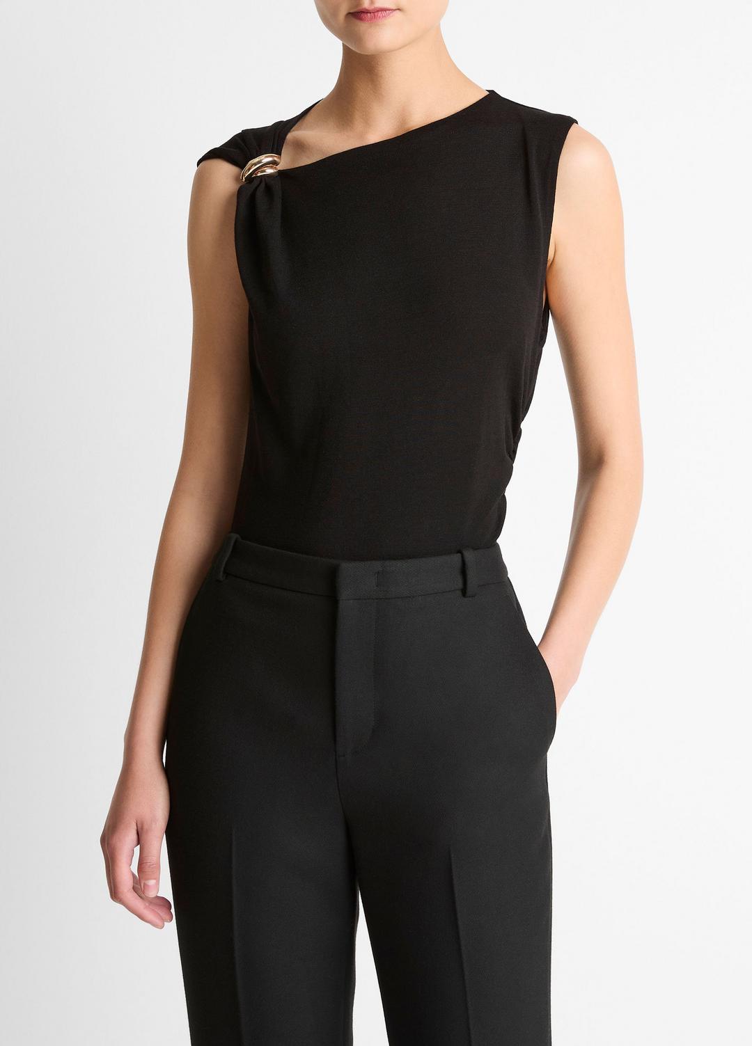 Cinched-Shoulder Wool-Blend Top in Tank Tops | VINCE Women