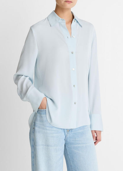 Stretch-Silk Button-Front Blouse in Long Sleeve | VINCE Women