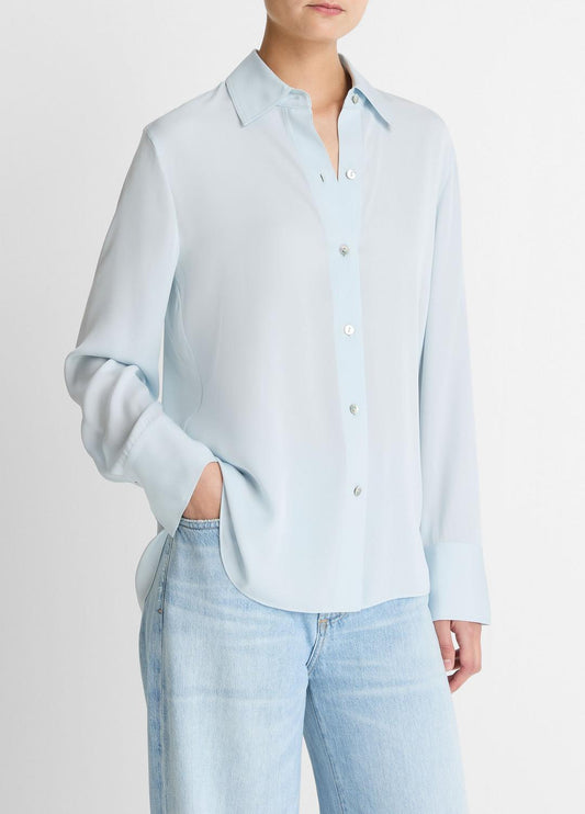 Stretch-Silk Button-Front Blouse in Long Sleeve | VINCE Women