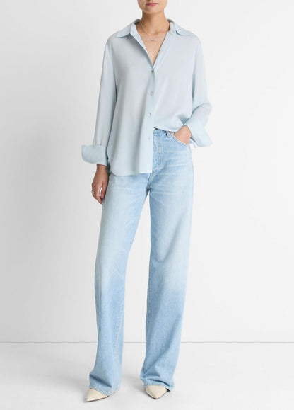 Stretch-Silk Button-Front Blouse in Long Sleeve | VINCE Women
