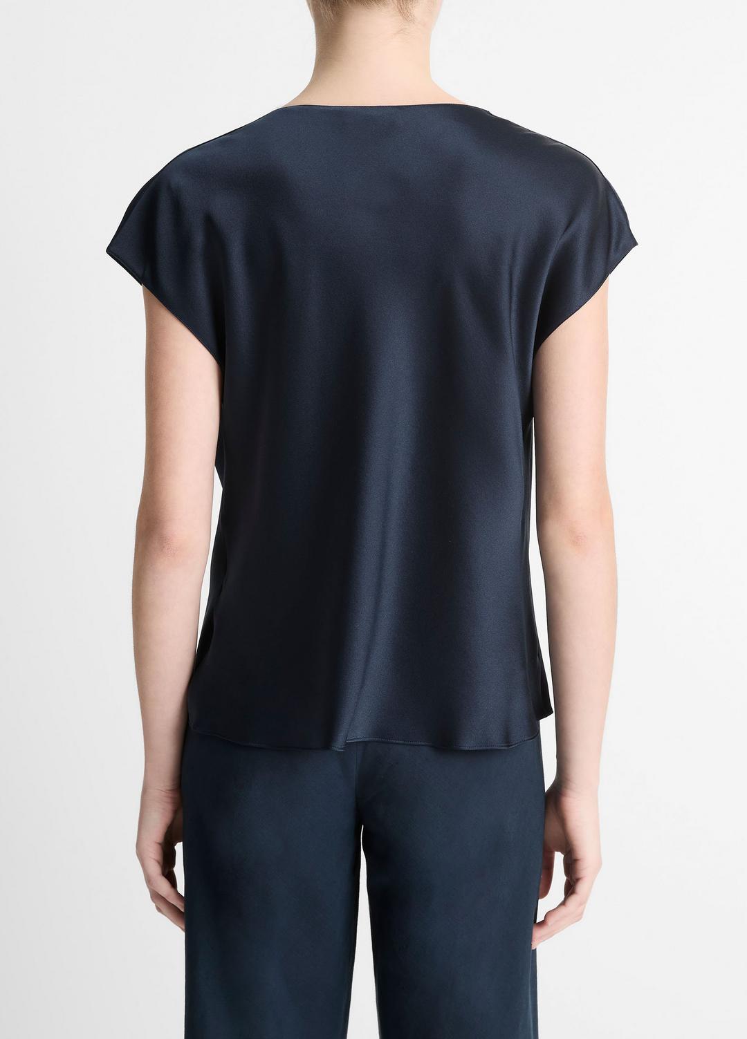 Silk Cowl-Neck Blouse in Short Sleeve | VINCE Women