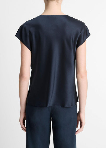 Silk Cowl-Neck Blouse in Short Sleeve | VINCE Women