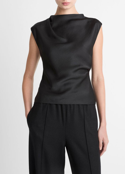 Satin Draped Cowl-Neck Top in Tank Tops | VINCE Women