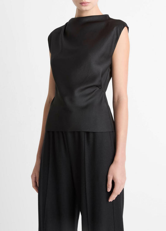 Satin Draped Cowl-Neck Top in Tank Tops | VINCE Women
