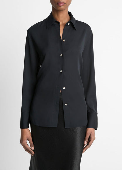 Stretch-Silk Button-Front Blouse in Long Sleeve | VINCE Women