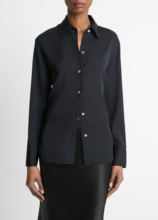 Stretch-Silk Button-Front Blouse in Long Sleeve | VINCE Women