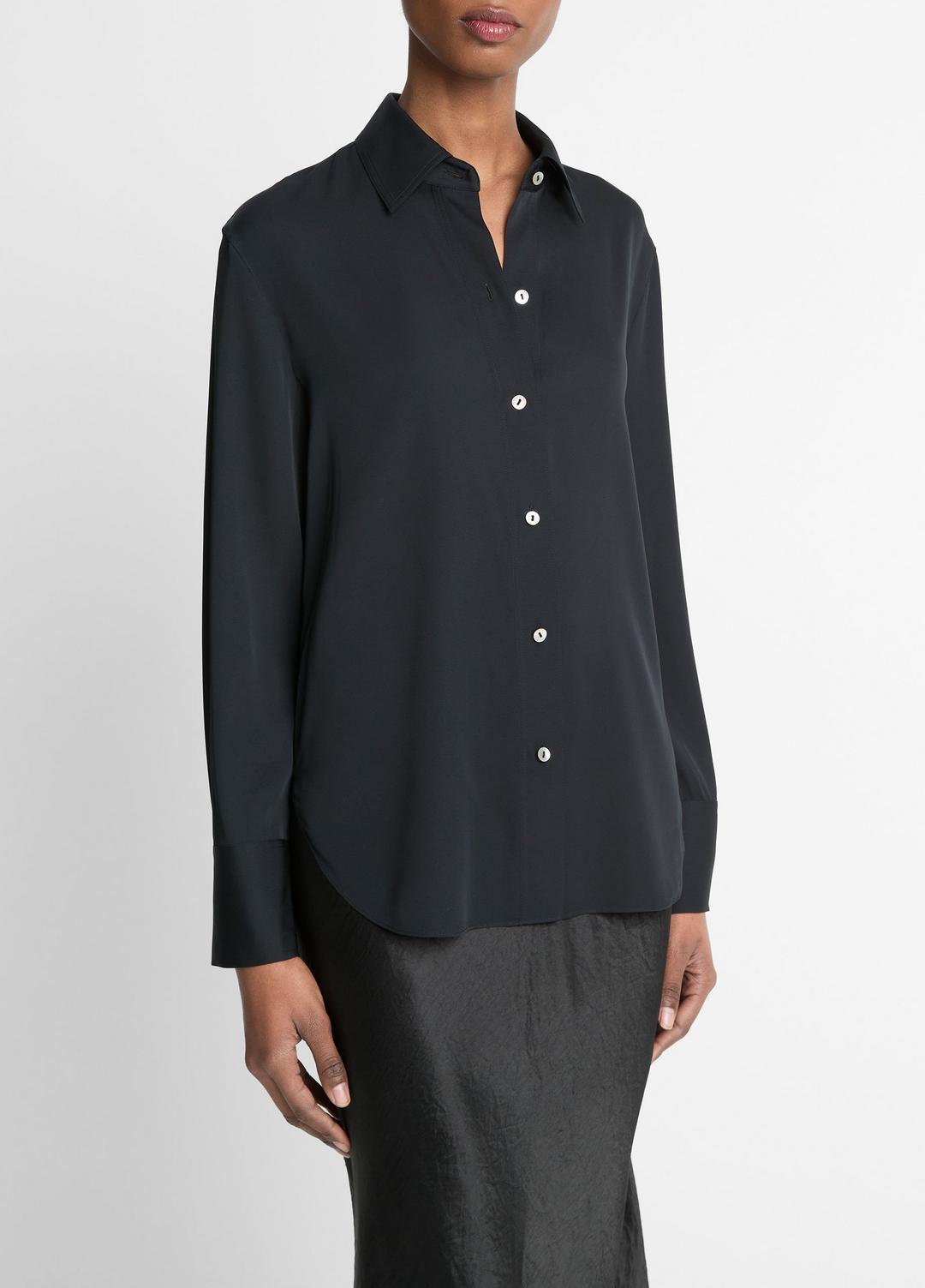 Stretch-Silk Button-Front Blouse in Long Sleeve | VINCE Women