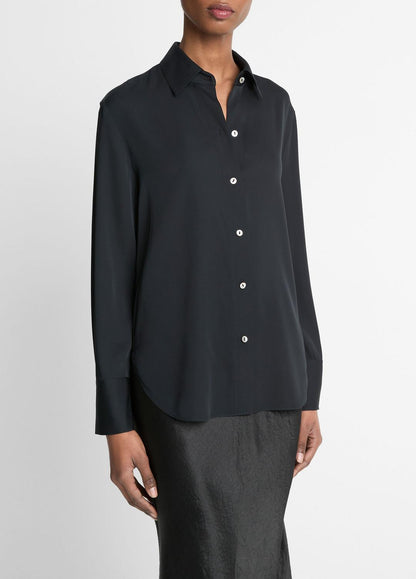 Stretch-Silk Button-Front Blouse in Long Sleeve | VINCE Women