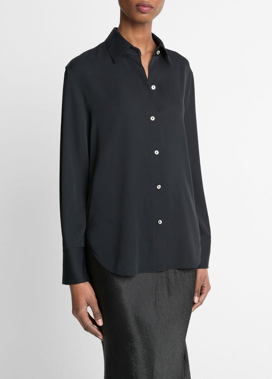 Stretch-Silk Button-Front Blouse in Long Sleeve | VINCE Women