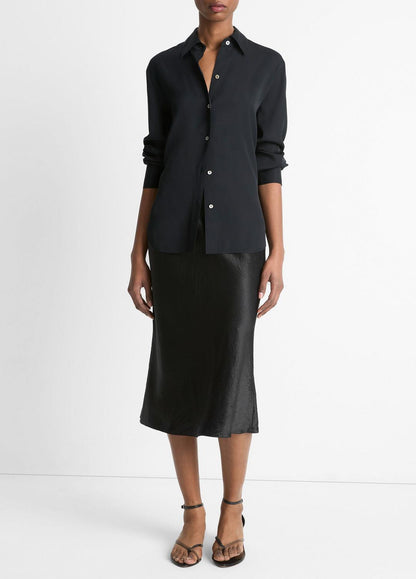 Stretch-Silk Button-Front Blouse in Long Sleeve | VINCE Women