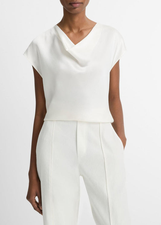 Silk Cowl-Neck Blouse in Short Sleeve | VINCE Women