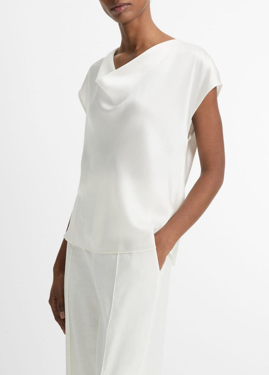 Silk Cowl-Neck Blouse in Short Sleeve | VINCE Women