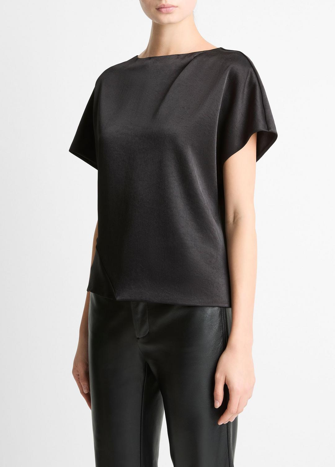 Draped Satin Dolman-Sleeve Blouse in Short Sleeve | VINCE Women