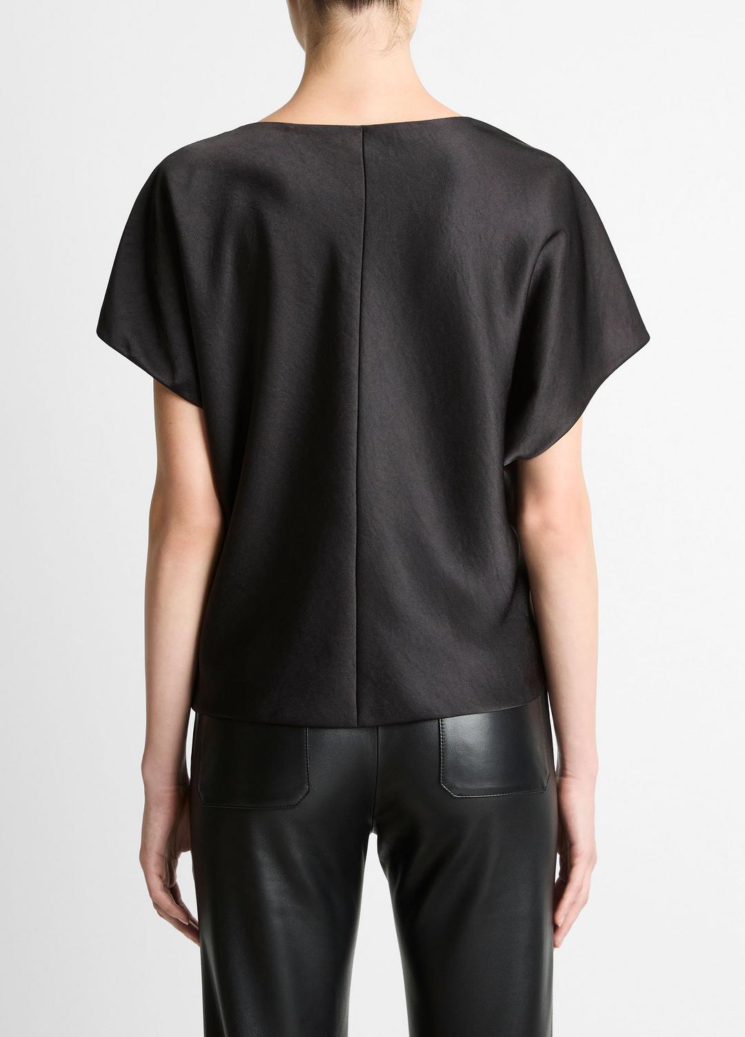 Draped Satin Dolman-Sleeve Blouse in Short Sleeve | VINCE Women