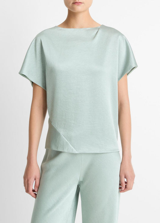 Draped Satin Dolman-Sleeve Blouse in Short Sleeve | VINCE Women