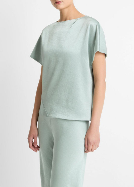 Draped Satin Dolman-Sleeve Blouse in Short Sleeve | VINCE Women