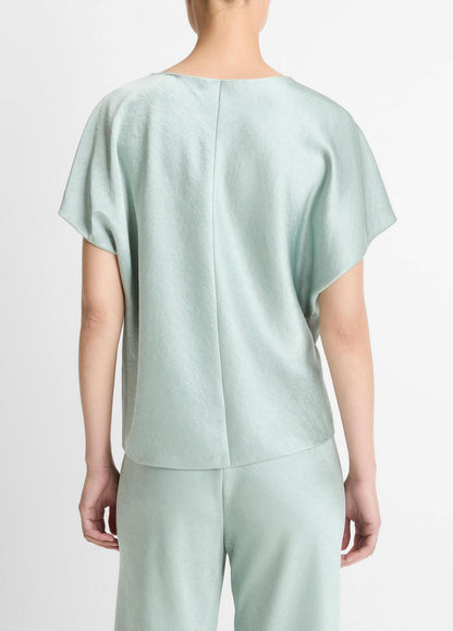 Draped Satin Dolman-Sleeve Blouse in Short Sleeve | VINCE Women