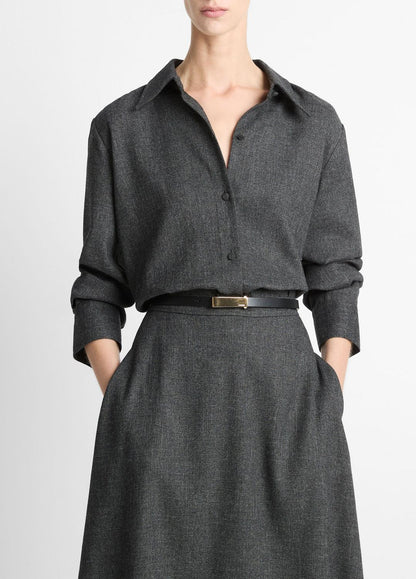 Italian Jaspe Relaxed Button-Front Shirt in Long Sleeve | VINCE Women