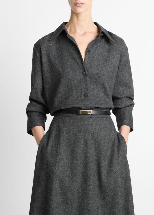 Italian Jaspe Relaxed Button-Front Shirt in Long Sleeve | VINCE Women