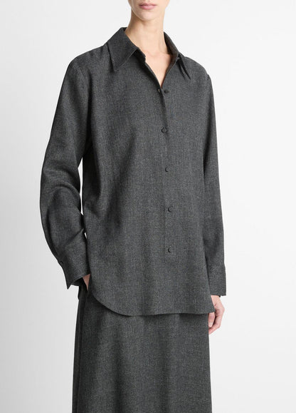 Italian Jaspe Relaxed Button-Front Shirt in Long Sleeve | VINCE Women