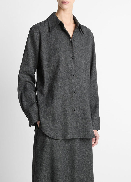 Italian Jaspe Relaxed Button-Front Shirt in Long Sleeve | VINCE Women